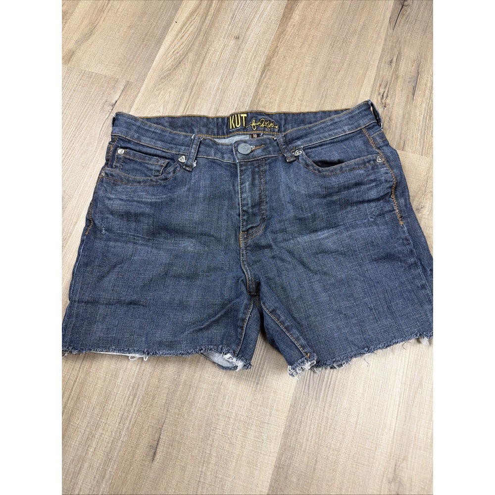 Kut From The Kloth Denim Shorts Women's Size 10 Raw Hem Embroidered Flap Pockets